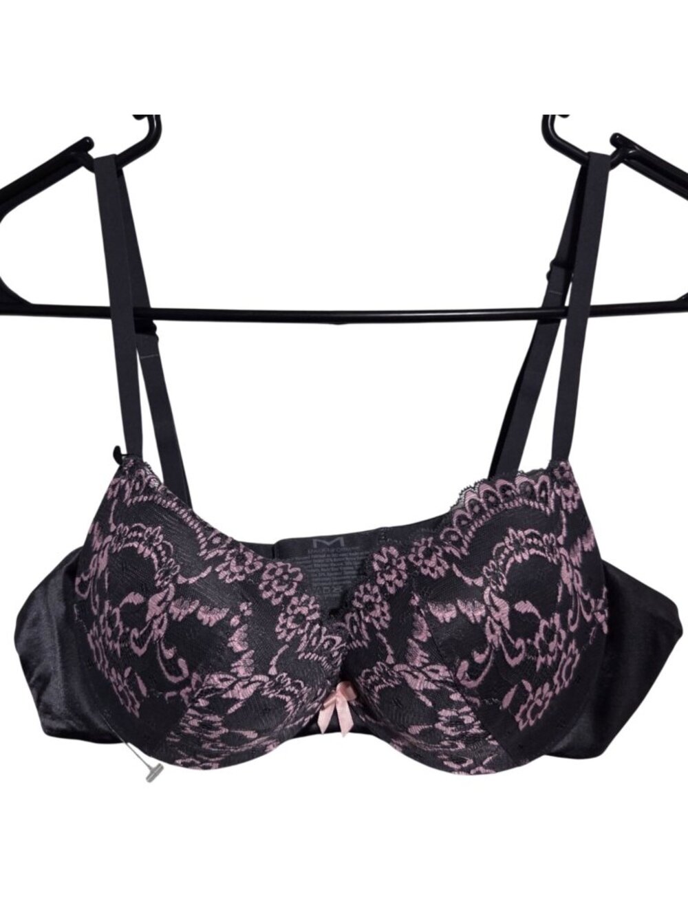 Maidenform Underwire Bra Size 36A Black Pink Lace Overlay Adjustable Straps
